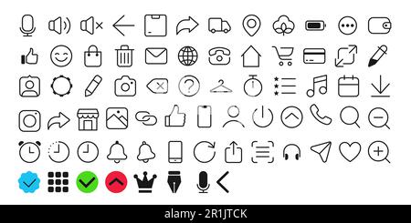 Einfache, unterschiedliche Social Media- und Marketing-Vektorschilder. Große Symbolgruppe Stock Vektor