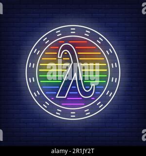 Lambda im Kreis mit LGBT-Farben Neon-Zeichen Stock Vektor