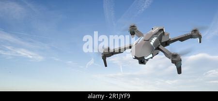 Quadcopter-Luftdrohne isoliert im Himmel 3D-Abbildung Stockfoto