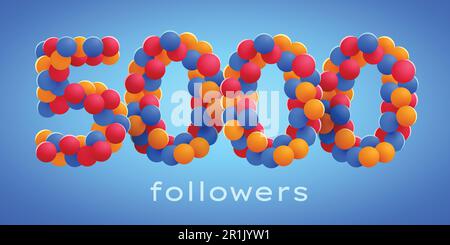 5K oder 5000 Follower bedanken sich mit bunten Ballons. Freunde aus sozialen Netzwerken, Follower, feiern Abonnenten oder Follower und Likes. Vektordarstellung Stock Vektor