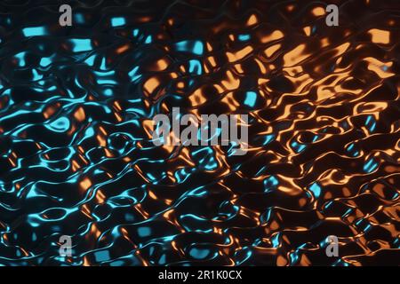 Dunkeldickes, grausames Öl, wie eine Flüssigkeit, die von blauen und orangefarbenen Neonlichtern beleuchtet wird. Design-Element für Web-Design-Hintergründe und Diashow-Hintergrundbilder Stockfoto