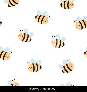 Süßes, nahtloses Bienenmuster. Cartoon-Vektordarstellung isoliert auf weißem Hintergrund. Er kann für Tapeten, Umschläge, Karten und Muster verwendet werden. Stock Vektor