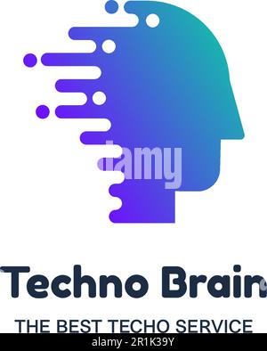 Human Head und Chip Techno Brain Multimedia Logo. People Computer Microchip Creative Idea Schild. Innovationstechnologie und digitale moderne Kommunikation Stock Vektor