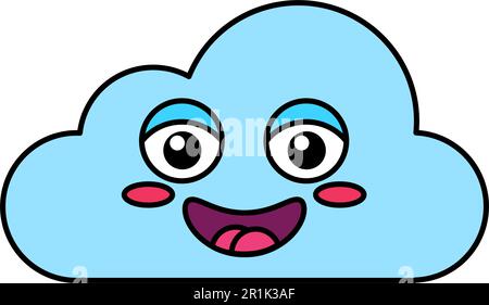 Happy Cloud Emoji Modelldarstellung. Blaues Emoticon, Cartoon-Aufkleber in sozialen Medien mit Erröten Stock Vektor
