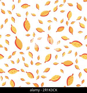 Abfallende stilisierte Blätter ergeben ein nahtloses Vektormuster. Orangefarbener Herbst kunstvoller Hintergrund mit herabfallendem Laub Stock Vektor