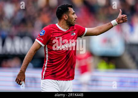 Alkmaar, Niederlande. 14. Mai 2023. ALKMAAR, NIEDERLANDE - MAI 14: Vangelis Pavlidis aus AZ während des niederländischen Eredivisie-Spiels zwischen AZ und dem FC Emmen im AFAS-Stadion am 14. Mai 2023 in Alkmaar, Niederlande (Foto: Patrick Goosen/Orange Pictures). Credit: Orange Pics BV/Alamy Live News Stockfoto