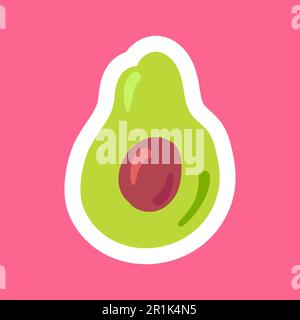 Avocado-Cartoon-Vektordarstellung. Isolierte handgezeichnete exotische Fruchtscheiben. Flachaufkleber mit Strichlinie Stock Vektor