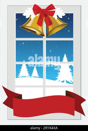 Abbildung eines Fensters mit Weihnachtsdekoration Stock Vektor