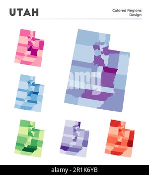 Utah Kartensammlung. Borders of Utah für Ihre Infografik. Farbige Regionen der US-Bundesstaaten. Vektorabbildung. Stock Vektor
