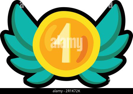 Farbillustrierung des preisgekrönten Cartoons. Nummer eins Clipart. Von Hand gezeichneter Champion-Aufkleber, Patch Stock Vektor