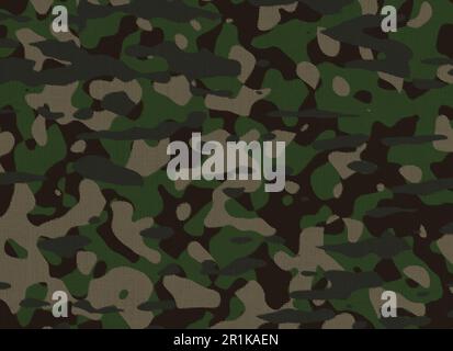 Nahaufnahme eines grünen Tarnmusters auf einem Leintuch. Abstrakter strukturierter Vollformathintergrund mit hoher Auflösung. Speicherplatz kopieren. Stockfoto