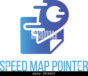 Zeiger mit Geschwindigkeitskarte Schriftzug Vektorsymbol-Design. Flacher GPS-Navigator, Logodesign der Lieferfirma Stock Vektor