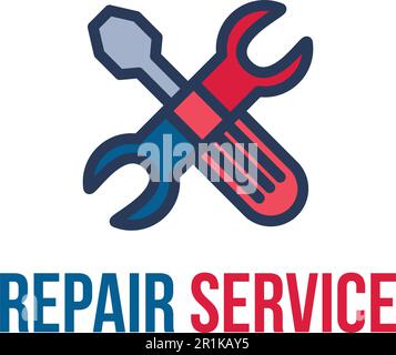 Reparaturservice Schriftzug flaches Vektor-Logo-Design. Isoliertes Logo-Konzept für Autowerkstätten Stock Vektor