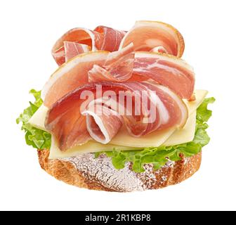 Geräucherter Speck auf Weißbrot, Sandwich mit Schweinebraten Stockfoto