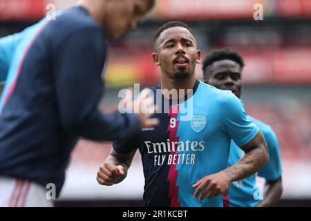 London, Großbritannien. 14. Mai 2023. Gabriel Jesus of Arsenal erwärmt sich vor dem Spiel der Premier League zwischen Arsenal und Brighton und Hove Albion am 14. Mai 2023 im Emirates Stadium in London, England. Foto: Joshua Smith. Nur redaktionelle Verwendung, Lizenz für kommerzielle Verwendung erforderlich. Keine Verwendung bei Wetten, Spielen oder Veröffentlichungen von Clubs/Ligen/Spielern. Kredit: UK Sports Pics Ltd/Alamy Live News Stockfoto