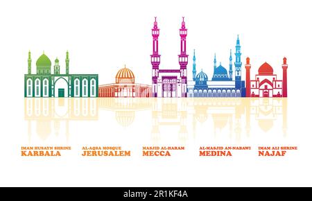 Farbenfrohes Skyline Panorama der berühmtesten Moscheen - Vektordarstellung Stock Vektor