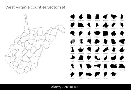 West Virginia Karte mit Formen von Regionen. Leere Vektorkarte des US-Bundesstaates mit Grafschaften. Borders of the US State für Ihre Infografik. Stock Vektor