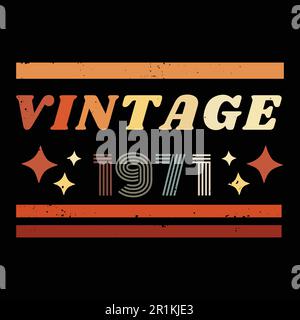 1971 farbenfrohes Retro-T-Shirt-Design mit Vektorelementen Stock Vektor