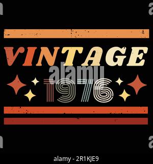 1976 farbenfrohes Retro-T-Shirt-Design mit Vektorelementen Stock Vektor