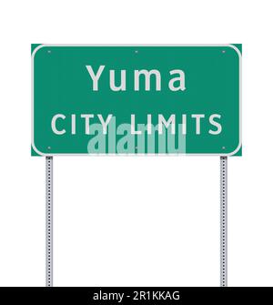 Vektordarstellung des grünen Straßenschilds der Yuma (Arizona) City Limits auf Metallpfosten Stock Vektor