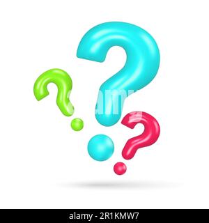3D Fragezeichen auf weißem Hintergrund aufblasen. Viele Fragen stellen. Realistische Vektordarstellung Stock Vektor