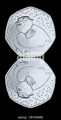 2020 50p Münze zum Gedenken an 40 Jahre der legendären Weihnachtsgeschichte „der Schneemann“ Stockfoto