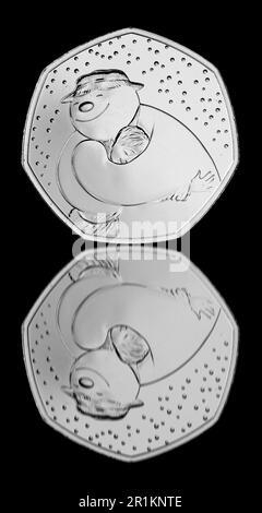 2020 50p Münze zum Gedenken an 40 Jahre der legendären Weihnachtsgeschichte „der Schneemann“ Stockfoto