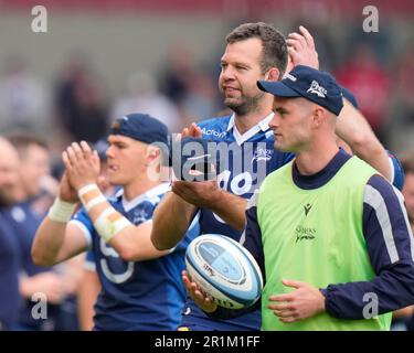 Josh Beaumont #20 von Sale Sharks salutiert die Fans nach dem Gallagher Premiership Play-Off Halbfinale Sale Sharks vs Leicester Tigers im AJ Bell Stadium, Eccles, Großbritannien, 14. Mai 2023 (Foto von Steve Flynn/News Images) Stockfoto