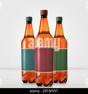 Braune Bierflaschen Modell isoliert auf weißem Etikett Stockfoto