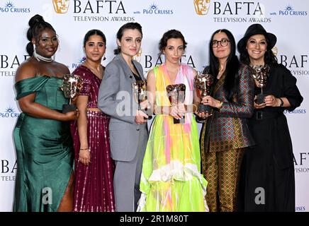 London, Großbritannien. 14. Mai 2023. London, Großbritannien. 14. Mai 2023. Sindha Agha, Anna Hashmi, Samira Mian, Anne Perri und Tobi Kyeremateng, Maya Torres und Dee Ahluwalia bei den BAFTA Television Awards mit P&O Cruises, Royal Festival Hall, London. Kredit: Doug Peters/Alamy Live News Stockfoto