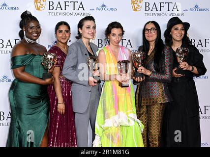 London, Großbritannien. 14. Mai 2023. London, Großbritannien. 14. Mai 2023. Sindha Agha, Anna Hashmi, Samira Mian, Anne Perri und Tobi Kyeremateng, Maya Torres und Dee Ahluwalia bei den BAFTA Television Awards mit P&O Cruises, Royal Festival Hall, London. Kredit: Doug Peters/Alamy Live News Stockfoto