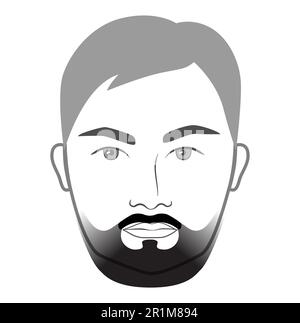 Taper Fade Männer im Bart-Stil im Gesicht Illustration allmähliche Gesichtsbehaarung Schnurrbart. Vector Grey Black Portrait Male Fashion Template Flat Barber Set. Stilvolle, isolierte Frisur auf weißem Hintergrund. Stock Vektor