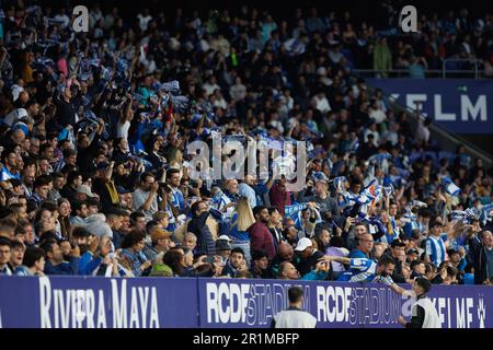 Barcelona, Spanien. 14. Mai 2023. Espanyol-Fans während des LaLiga-Spiels zwischen RCD Espanyol und dem FC Barcelona im RCDE-Stadion in Barcelona, Spanien. Kredit: Christian Bertrand/Alamy Live News Stockfoto