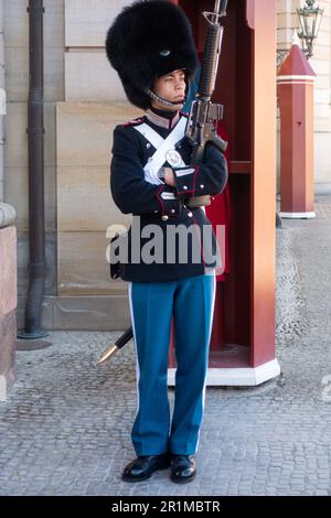 Dänische Königliche Garde auf Schloss Rosenborg in Kopenhagen, Dänemark Stockfoto