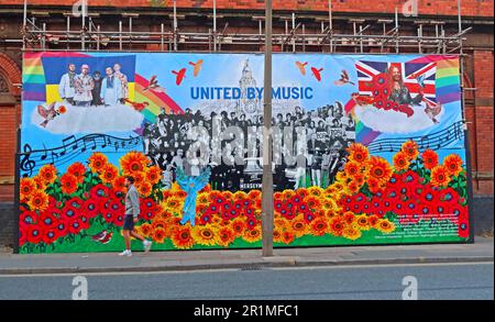 Eurovision Song Contest Merseymade Artwork - United by Music, City Centre 98 Paradis St, Liverpool, Merseyside, England, Vereinigtes Königreich, L1 3HJ Stockfoto