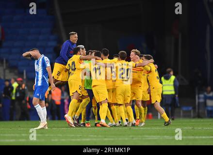 Cornella El Prat, Esp. 14. Mai 2023. RCD ESPANYOL gegen den FC BARCELONA 14. Mai 2023 während des Spiels zwischen RCD Espanyol und dem FC Barcelona, das dem vierunddreißigsten Tag von La Liga Santander im RCDE-Stadion in Barcelona, Spanien entspricht. Kredit: Rosdemora/Alamy Live News Stockfoto