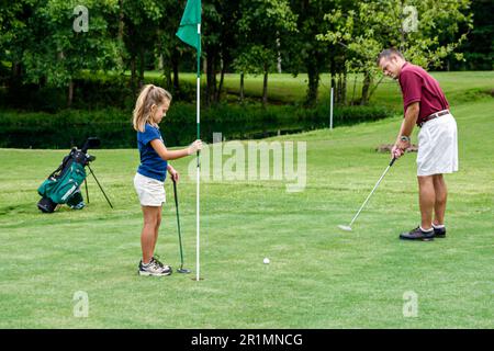 Sevierville Tennessee, Smoky Mountains, Par 3 Golfplatz, Sport, Sportler, Erholung, Spiel, Landschaft, Design, Golf, Können, Fahren, Putting, Grün, Sandfalle, f Stockfoto