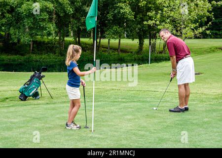 Sevierville Tennessee, Smoky Mountains, Par 3 Golfplatz, Sport, Sportler, Erholung, Spiel, Landschaft, Design, Golf, Können, Fahren, Putting, Grün, Sandfalle, f Stockfoto