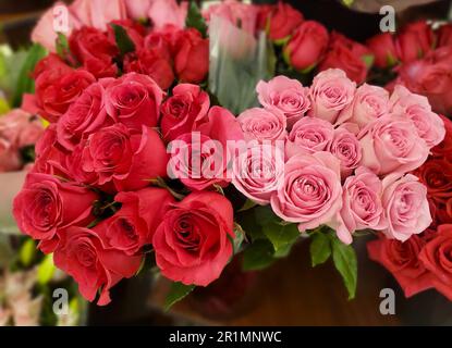 Wunderschöner Blumenstrauß mit roten und rosa Rosen Stockfoto