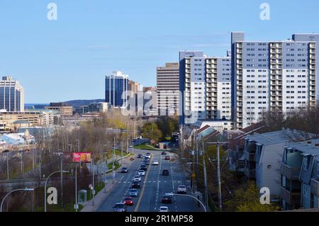 Barrington Street, eine Hauptstraße, in Richtung Downtown Halifax, Nova Scotia, Kanada Stockfoto