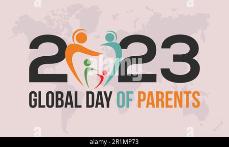 Abbildung der Vektorbanner-Vorlage für 2023 Concept Global Day of Parents. Globales Familienkonzept mit liebevollen Eltern, Kind beobachtet am juni. Stock Vektor