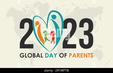 Abbildung der Vektorbanner-Vorlage für 2023 Concept Global Day of Parents. Globales Familienkonzept mit liebevollen Eltern, Kind beobachtet am juni. Stock Vektor