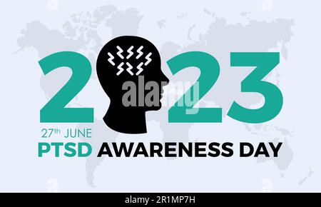 2023 Concept National PTSD Awareness Day psychische Gesundheit Konzept Vektor Banner Vorlagendesign. Depression, emotionale, psychologische, Rehabilitationsthemen. Stock Vektor