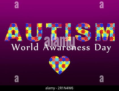 Text World Autismus Awareness Day auf farbigem Hintergrund Stockfoto