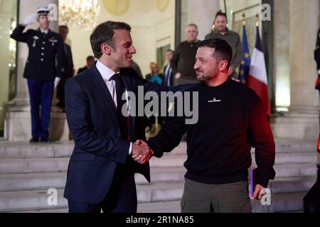 Präsident Volodymyr Zelenskyy trifft den französischen Präsidenten Emmanuel MACRON am 14. Mai 2023 in Paris. Besuch des ukrainischen Präsidenten in Frankreich. Foto: Präsidialamt der Ukraine Via Stockfoto