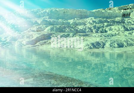 Natürliche Travertin Pools und Terrassen in Pamukkale. Pamukkale, Türkei Stockfoto