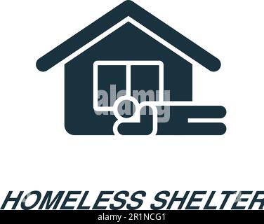 Symbol für Obdachlosenheim. Einfarbiges einfaches Schild aus einer gemeinnützigen und wohltätigen Sammlung. Symbol für Obdachlosenheim für Logo, Vorlagen, Webdesign und Stock Vektor