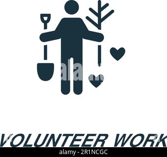 Symbol für ehrenamtliche Arbeit. Einfarbiges einfaches Schild aus einer gemeinnützigen und wohltätigen Sammlung. Symbol für Freiwilligenarbeit für Logo, Vorlagen, Webdesign und Stock Vektor