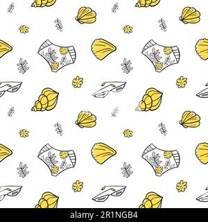 Einfaches nahtloses Muster für den Sommer. Trendiger Aufdruck für die Gestaltung von T-Shirts, Notizbüchern usw. Flache und lineare Vektordarstellung. Handgezeichnet. Bikinis Stock Vektor