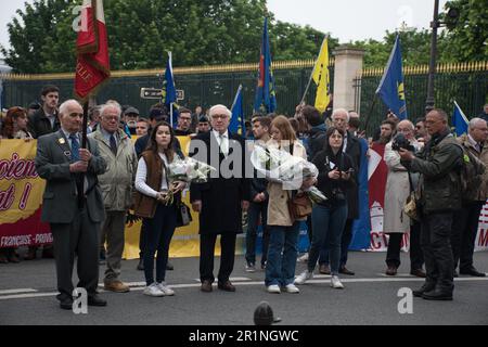 Paris, Frankreich. 14. Mai 2023. Fans der Aktion Francaise während der jährlichen Meditation zu Ehren von Jeanne d'Arc, nachdem die Demonstration von den Gerichten genehmigt wurde, die ursprünglich von der Präfektur verboten wurden. Paris, Frankreich, am 14. Mai 2023. Foto von Florian Poitout/ABACAPRESS.COM Kredit: Abaca Press/Alamy Live News Stockfoto